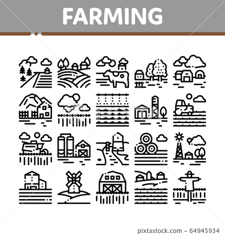 Farming Landscape Collection Icons Set Vector 64945934