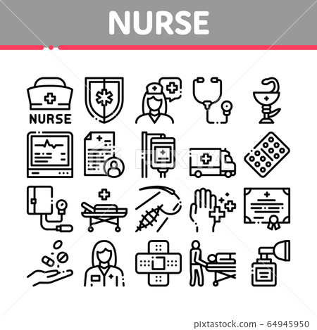 Nurse Medical Aid Collection Icons Set Vector Nurse Medical Aid Collection Icons Set Vector 64945950