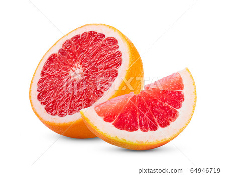 Ripe half of pink grapefruit citrus fruit isolated on white background. full depth of field 64946719