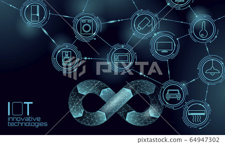 Internet of things devops low poly 3D wire mesh. Programmer administration system life cycle quality. Coding building testing release monitoring. Online freelance vector illustration 64947302