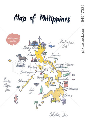 Cartoon Map Of Attractions Of Philippines Hand Stock Illustration   64947523 