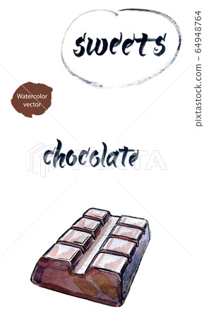 Chocolate bar, watercolor hand drawn illustration 64948764