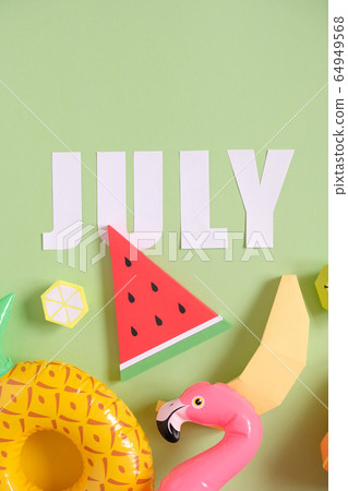 Exotic fruits made of paper on green background Exotic fruits made of paper on green background 64949568