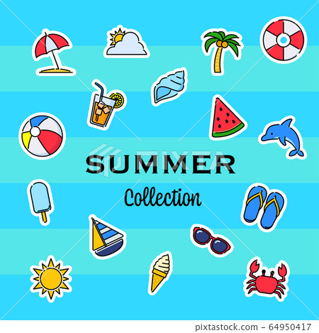 Summer icon illustration set 2 (white border and line drawing) Summer icon illustration set 2 (white border and line drawing) 64950417