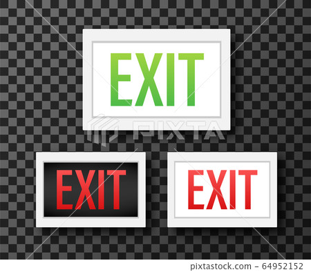 Emergency exit sign. Protection symbol. Fire icon. Vector stock illustration. Emergency exit sign. Protection symbol. Fire icon. Vector stock illustration. 64952152