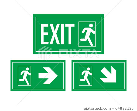 Emergency exit sign. Protection symbol. Fire icon. Vector stock illustration. Emergency exit sign. Protection symbol. Fire icon. Vector stock illustration. 64952153