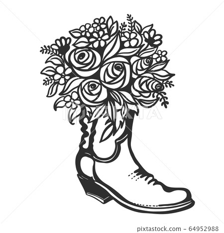 Flowers In Boot Cowboy With Flowers Vector Stock Illustration 64952988 Pixta