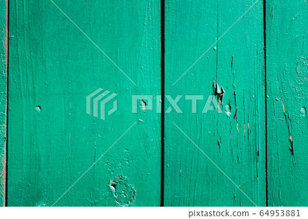 Texture of green painted wooden lining boards 64953881