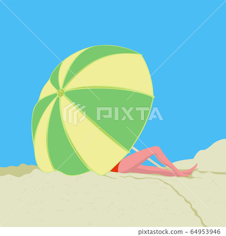 Woman on the beach under umbrella. Summer. Ocean. Woman on the beach under umbrella. Summer. Ocean. 64953946