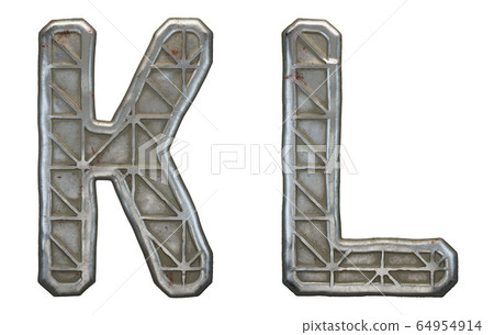 Set of capital letters K and L made of industrial metal isolated on white background. 3d 64954914