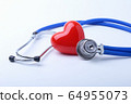 Medical stethoscope and red heart isolated on white. 64955073