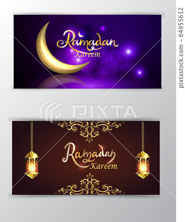 Ramadan Kareem greeting on blurred background set of cards 64955612