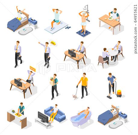 Daily Routine Isometric Icons Set 64955621