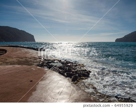 Beautiful mole and beach in Camp de Mar, Beautiful mole and beach in Camp de Mar, 64955929