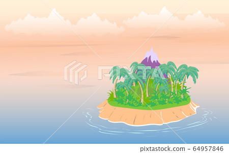 Tropical landscape, sea island with palm trees and - Stock Illustration ...