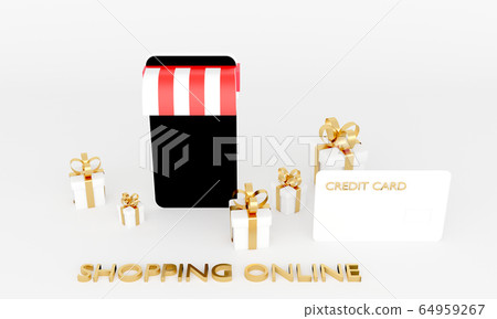 3D rendering of black smartphone screen Shopping online 64959267