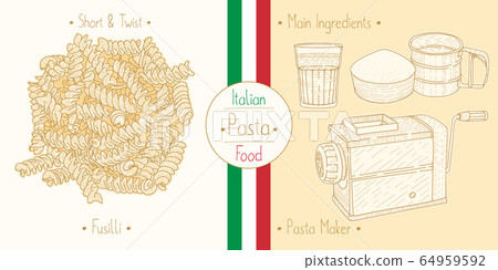 Cooking italian food shaped Pasta Fusilli, Cooking italian food shaped Pasta Fusilli, 64959592