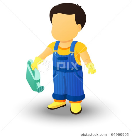 Boy in a denim overall holding a watering can Boy in a denim overall holding a watering can 64960905