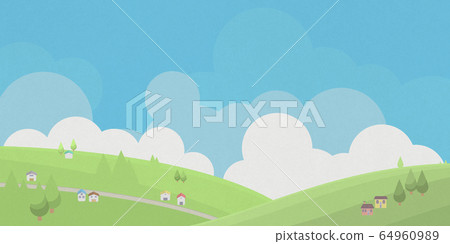 Town-meadow-hills-blue sky Town-meadow-hills-blue sky 64960989