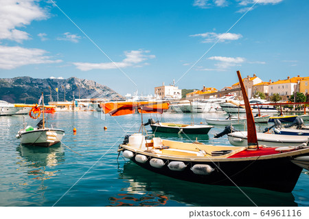 Budva old town with adriatic sea and harbor in Montenegro 64961116