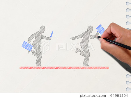 Silhouette of businessman doing baton relay drawn in sketchbook 64961304