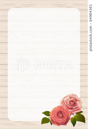 Wood grain board and rose flower frame vertical - Stock Illustration  [64964361] - PIXTA