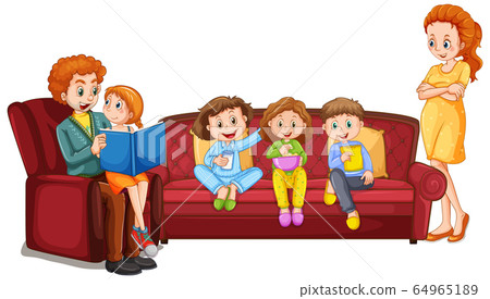 Family members with parents and kids on white 64965189