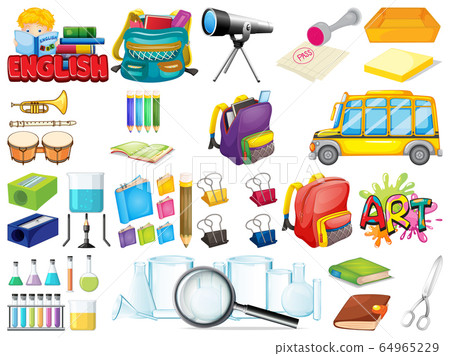 Large set of school items on white background 64965229