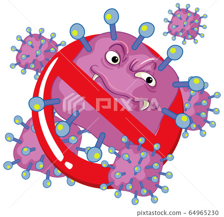 Single virus cell with scary face on white Single virus cell with scary face on white 64965230