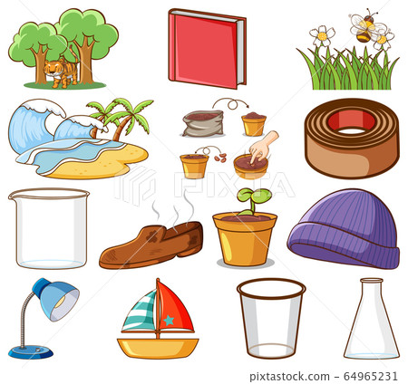 Large set of different items on white background 64965231
