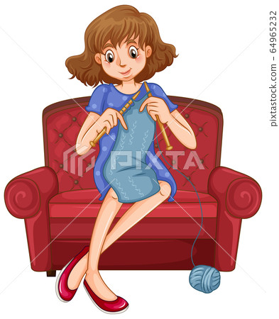Woman knitting on the sofa at home Woman knitting on the sofa at home 64965232