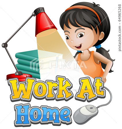 Font design for work from home with girl doing 64965268
