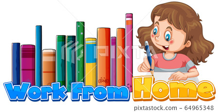 Font design for work from home with girl doing - Stock Illustration ...