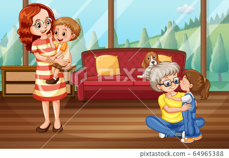 Scene with family having a good time at home Scene with family having a good time at home 64965388