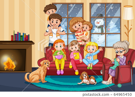 Scene with people staying at home with family Scene with people staying at home with family 64965450
