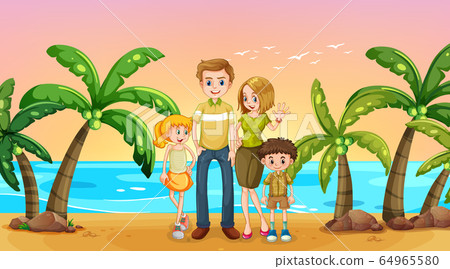 Happy family at the beach 64965580