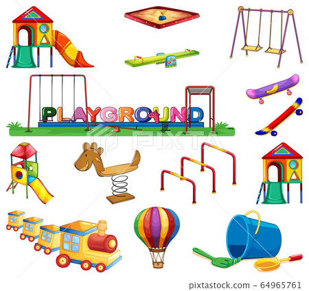 Large set of many play stations in the playground Large set of many play stations in the playground 64965761