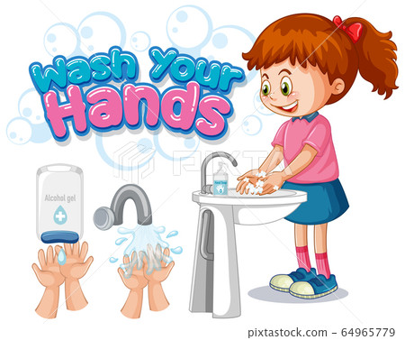 Wash your hands poster design with girl washing 64965779