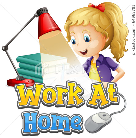 Font design for work from home with girl reading 64965783