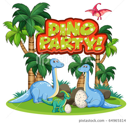 Font design for word dino party with dinosaurs in 64965814