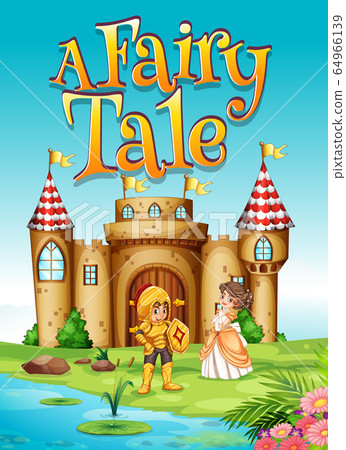 Font design for word a fairy tale with knight and 64966139