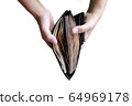 The hand shows a lot of money in the wallet 64969178