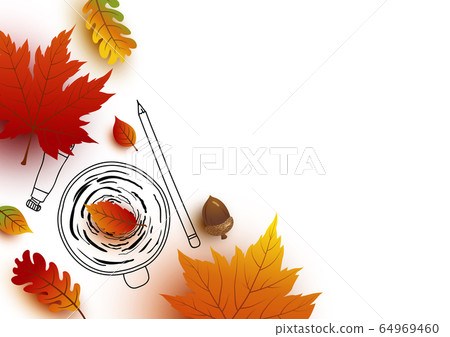 Autumn concept of coffee cup sketch and leaves 64969460