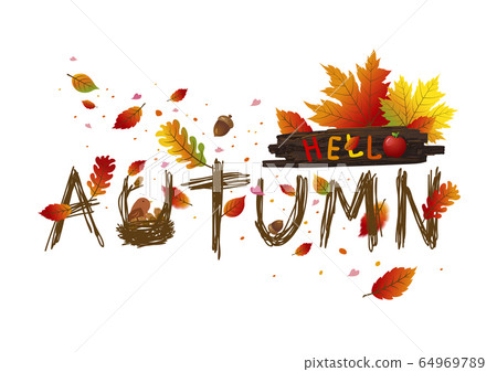 Autumn leaves card design on white background Autumn leaves card design on white background 64969789