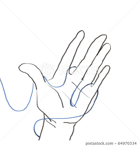 Finger (hand) entwined with blue thread (string) on white background 64970334