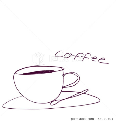 Coffee cup, saucer and spoon on white background (with text 64970504
