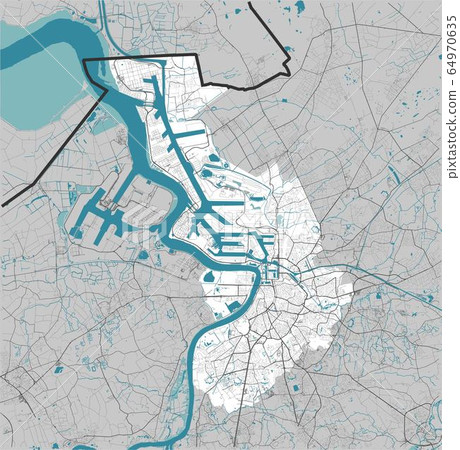 Antwerpen Antwerp map with rivers, water, roads and highways on grey background 64970635