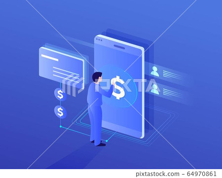 Effective template technology data, mining server farm room and smart digital devices such as phone ,computer, data, data processing vector illustration. 64970861