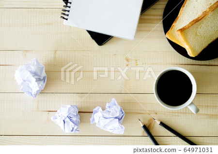 cup of hot coffee on wooden background with cup of hot coffee on wooden background with 64971031