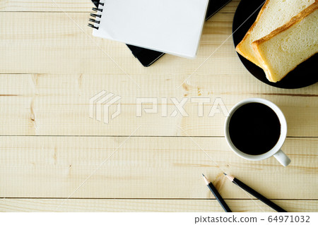 cup of hot coffee on wooden background with cup of hot coffee on wooden background with 64971032